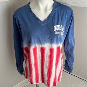Exist Outer Banks North Carolina red white blue v-neck long sleeve t-shirt